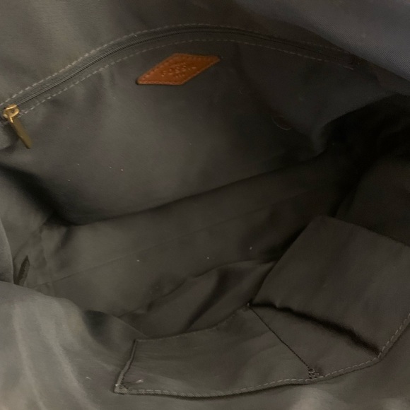 Fossil Blue Stripes and Brown Canvas large Tote Bag with Leather Straps - Picture 4 of 9